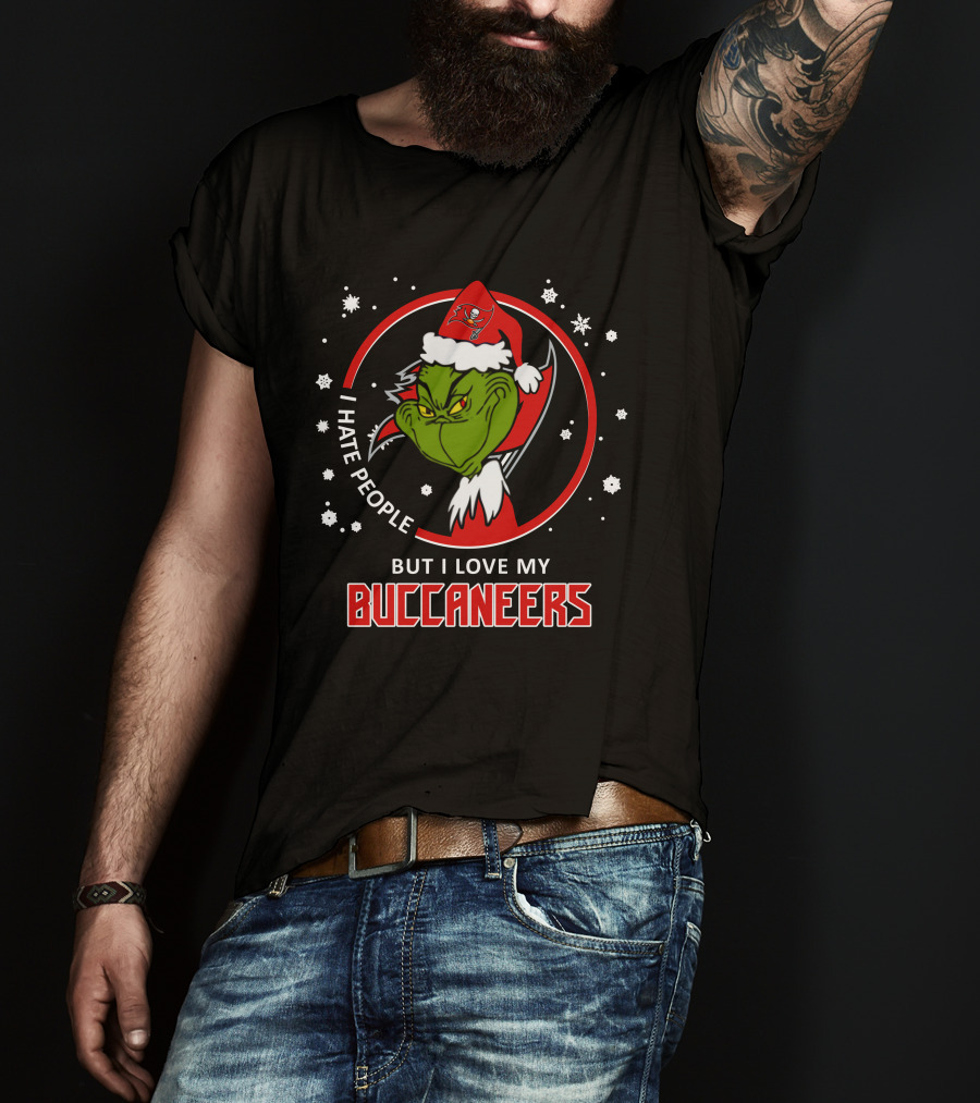 I Hate People But I Love My Buccaneers Tampa Bay Buccaneers Grinch Christmas T-Shirt