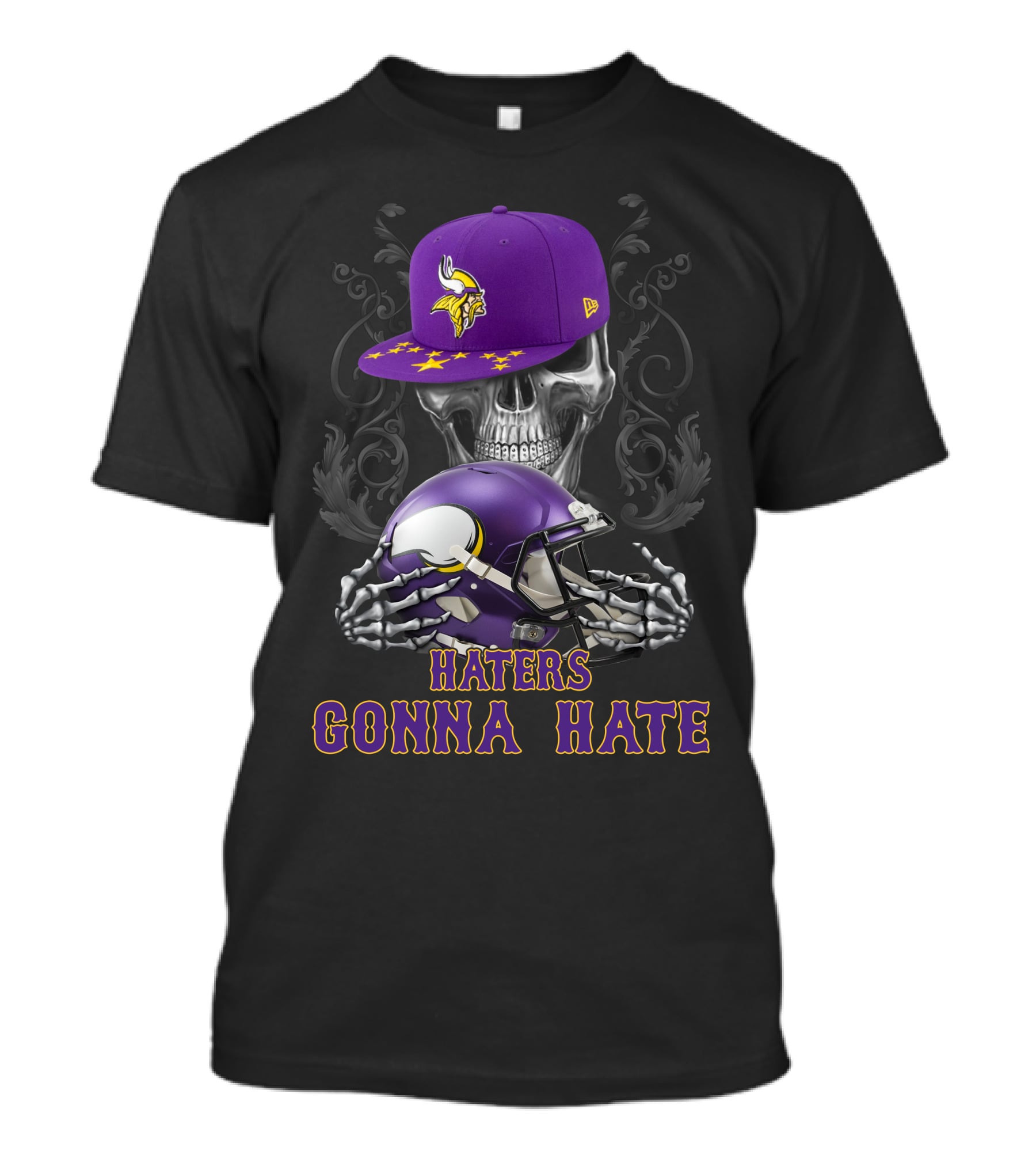 Minnesota Vikings Haters Gonna Hate Skull With Helmet And Cap T-Shirt
