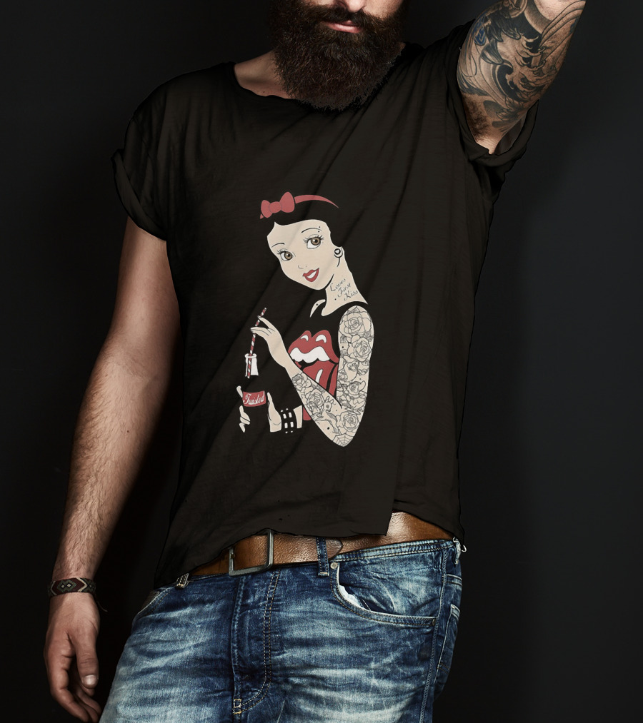 Princess Tattoo Pop Culture Mashup With Rolling Stones And Soda Branding T-Shirt