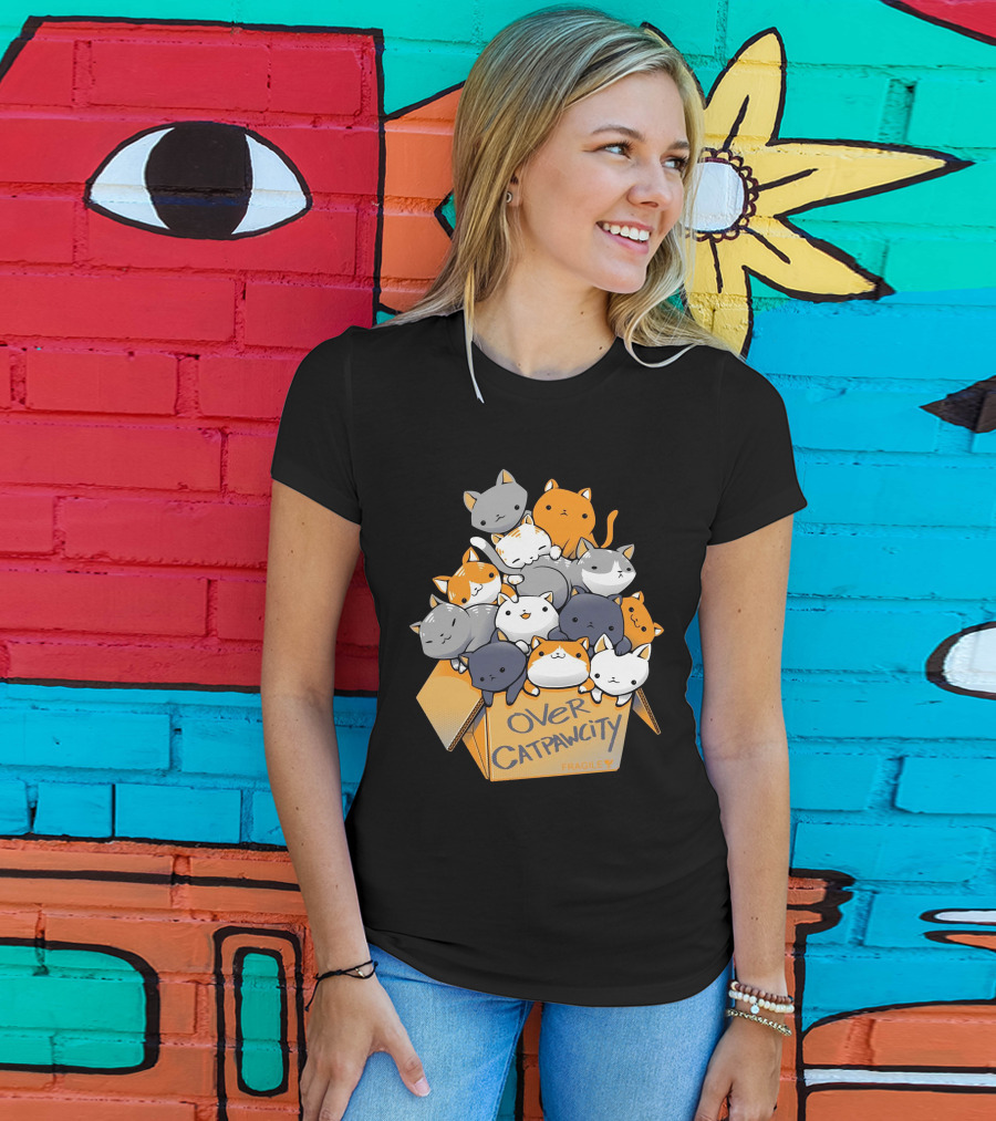 Over Catpawcity Cats In A Box Fragile T-Shirt