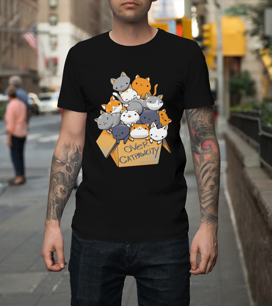 Over Catpawcity Cats In A Box Fragile T-Shirt