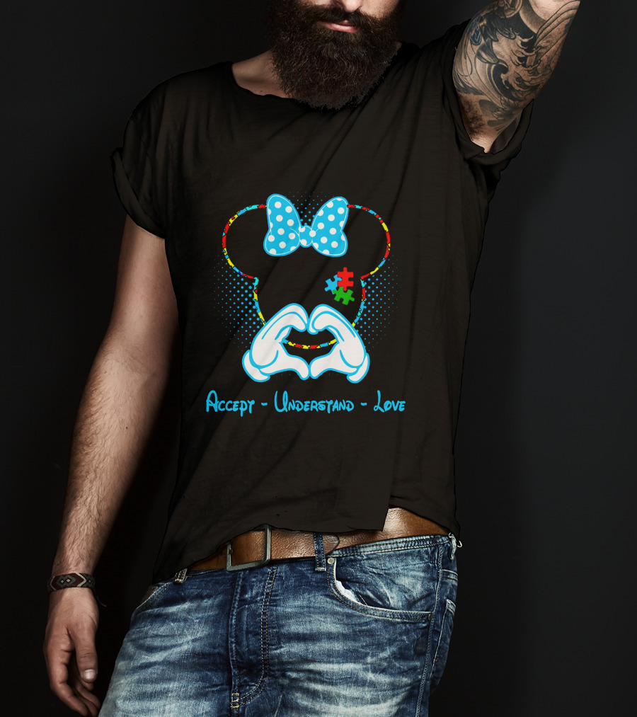 Minnie Mouse Puzzle Bow Accept Understand Love Autism Awareness T-Shirt