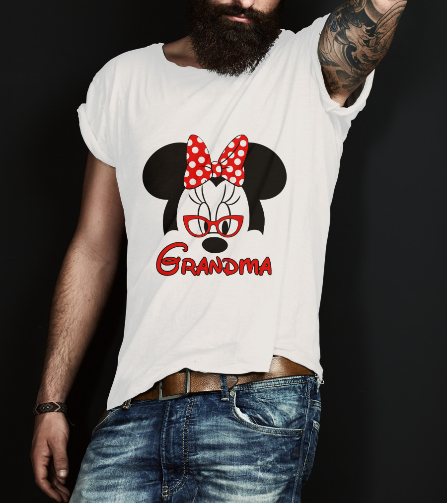 Minnie Grandma Polka Dot Bow Red Glasses T-Shirt