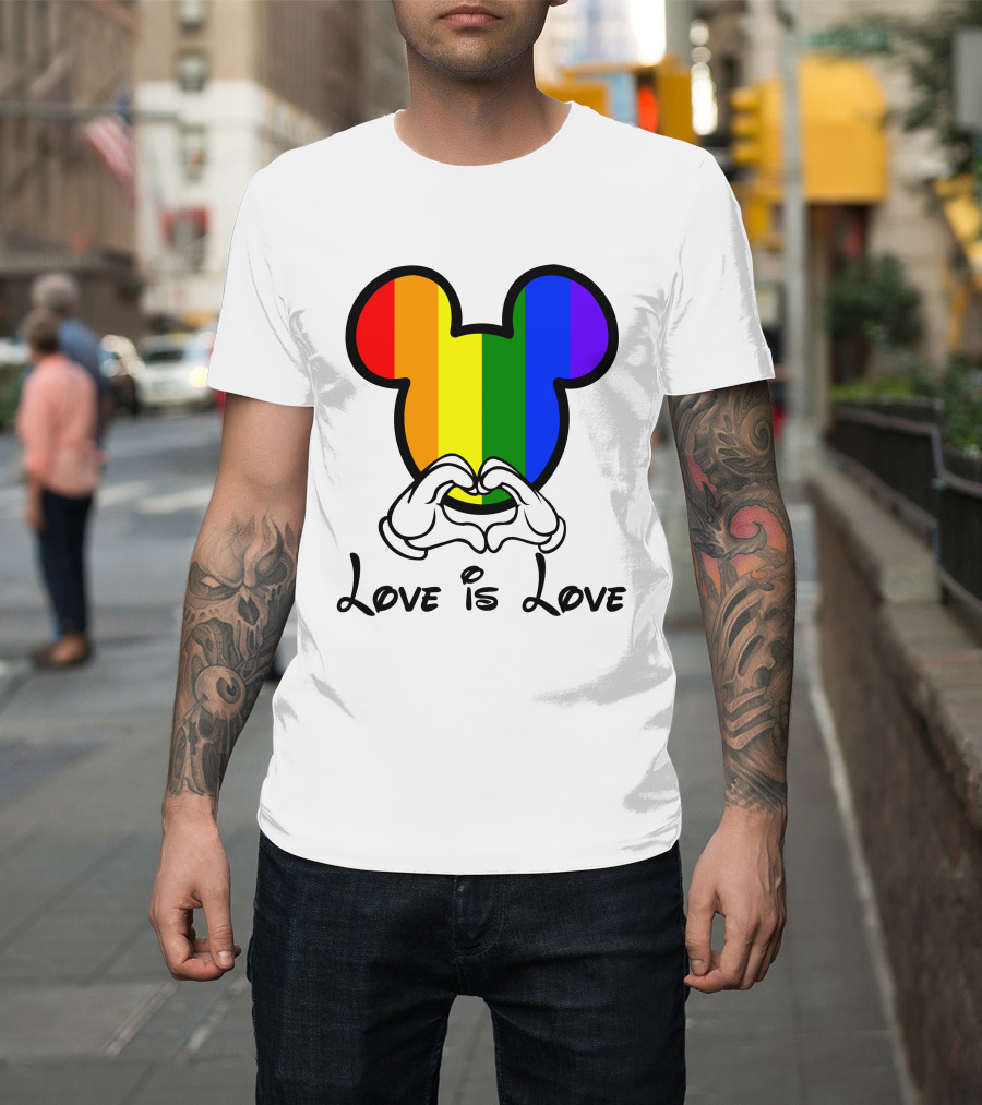 Mickey Rainbow Love Is Love Hands Heart T-Shirt