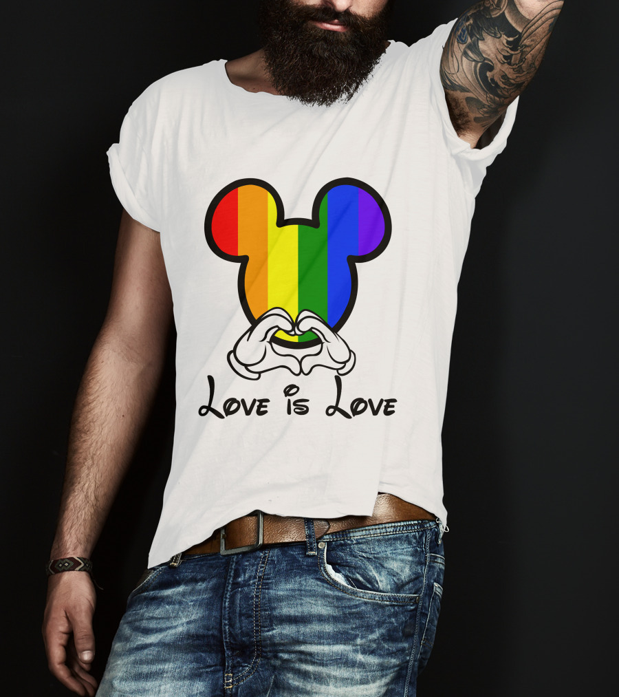 Mickey Rainbow Love Is Love Hands Heart T-Shirt