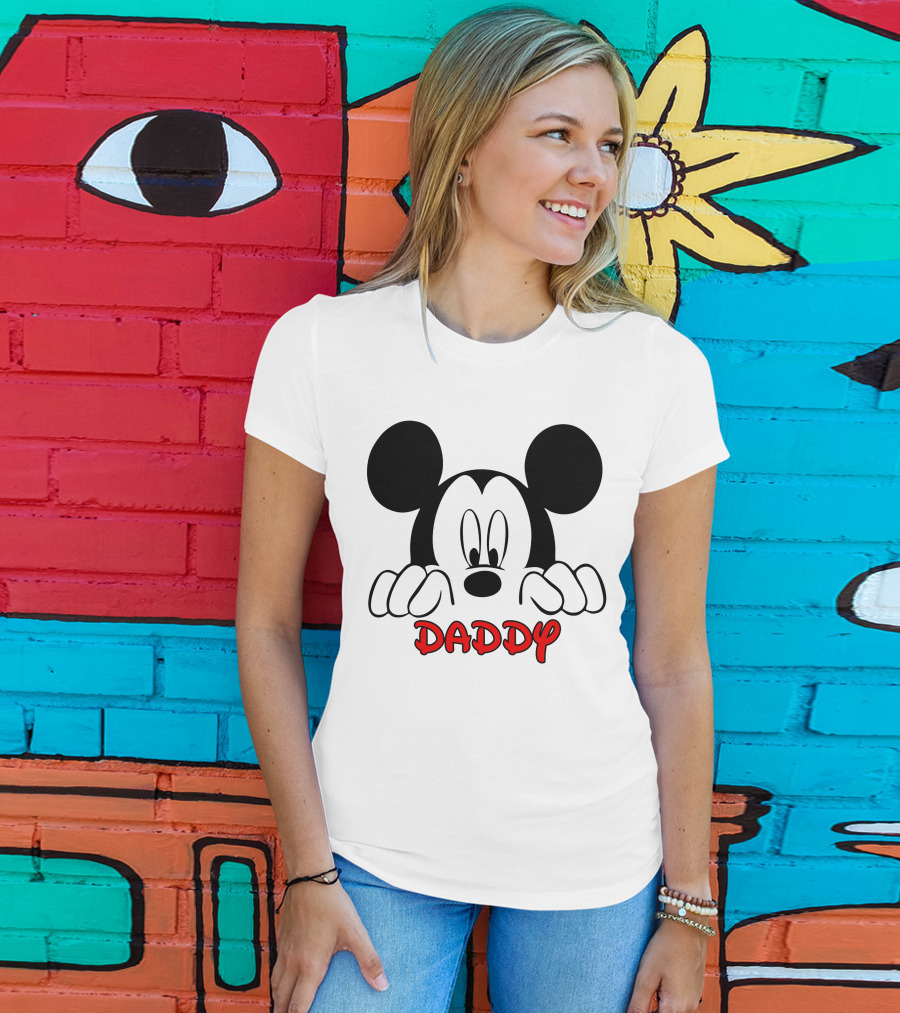 Mickey Mouse Daddy Red Text With Classic Ears T-Shirt