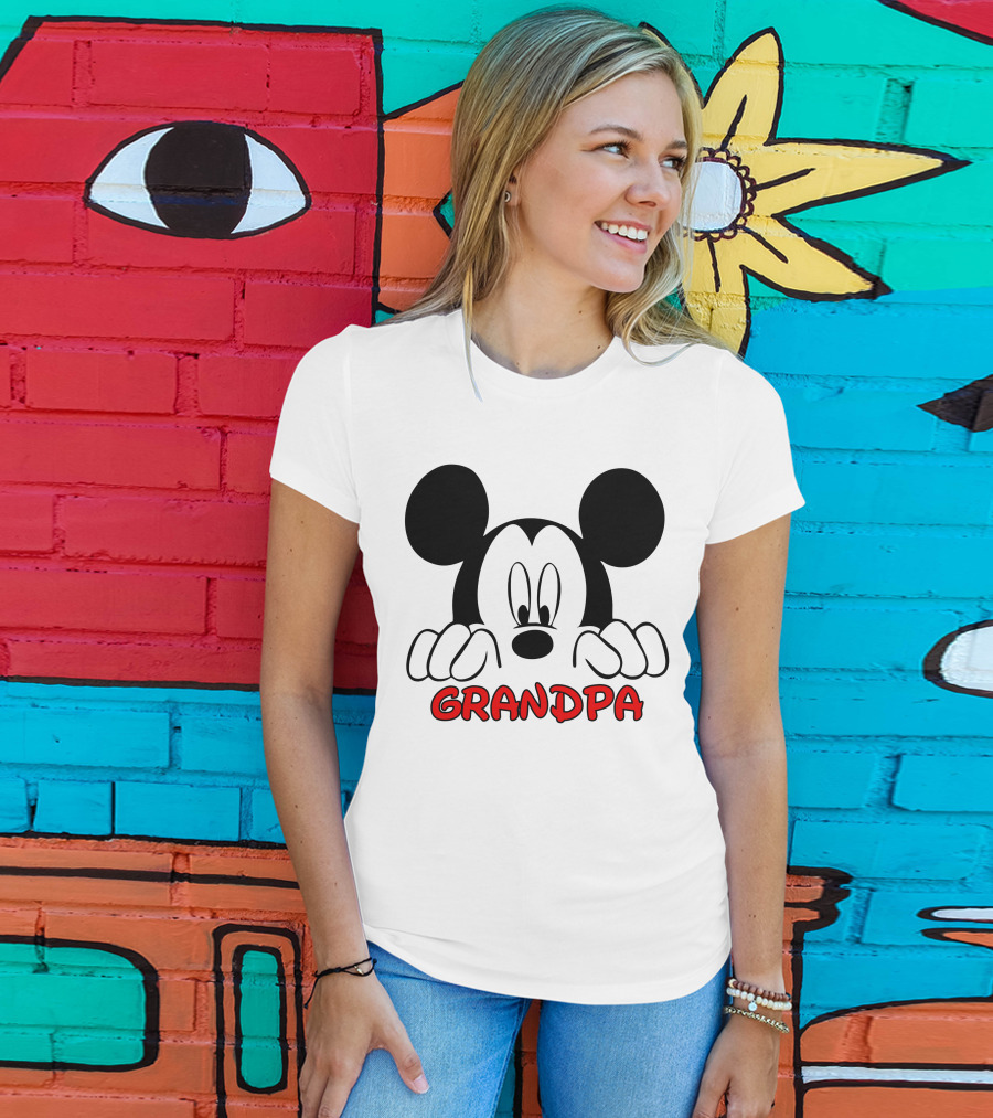 Mickey Mouse Peeking Grandpa T-Shirt