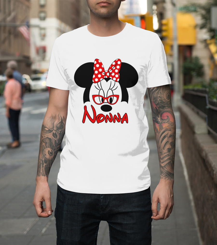 Minnie Nonna Red Glasses And Polka Dot Bow T-Shirt
