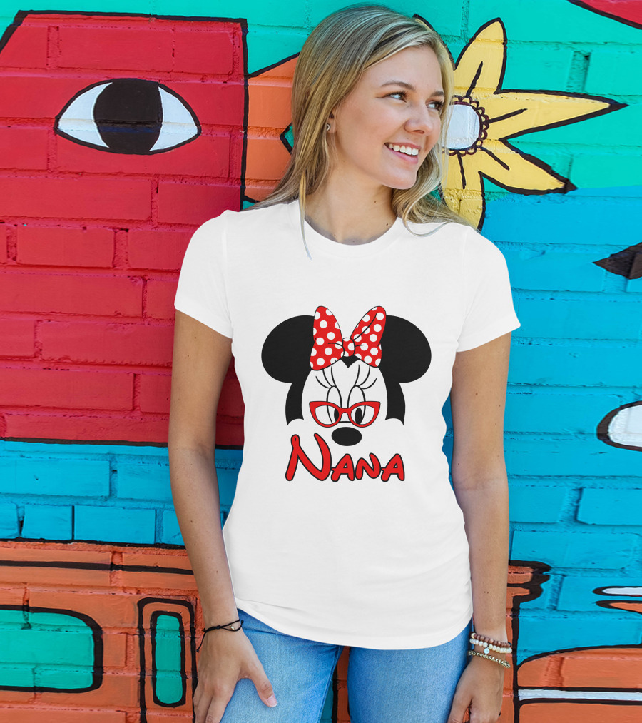 Nana Minnie Mouse Glasses Polka Dot Bow T-Shirt