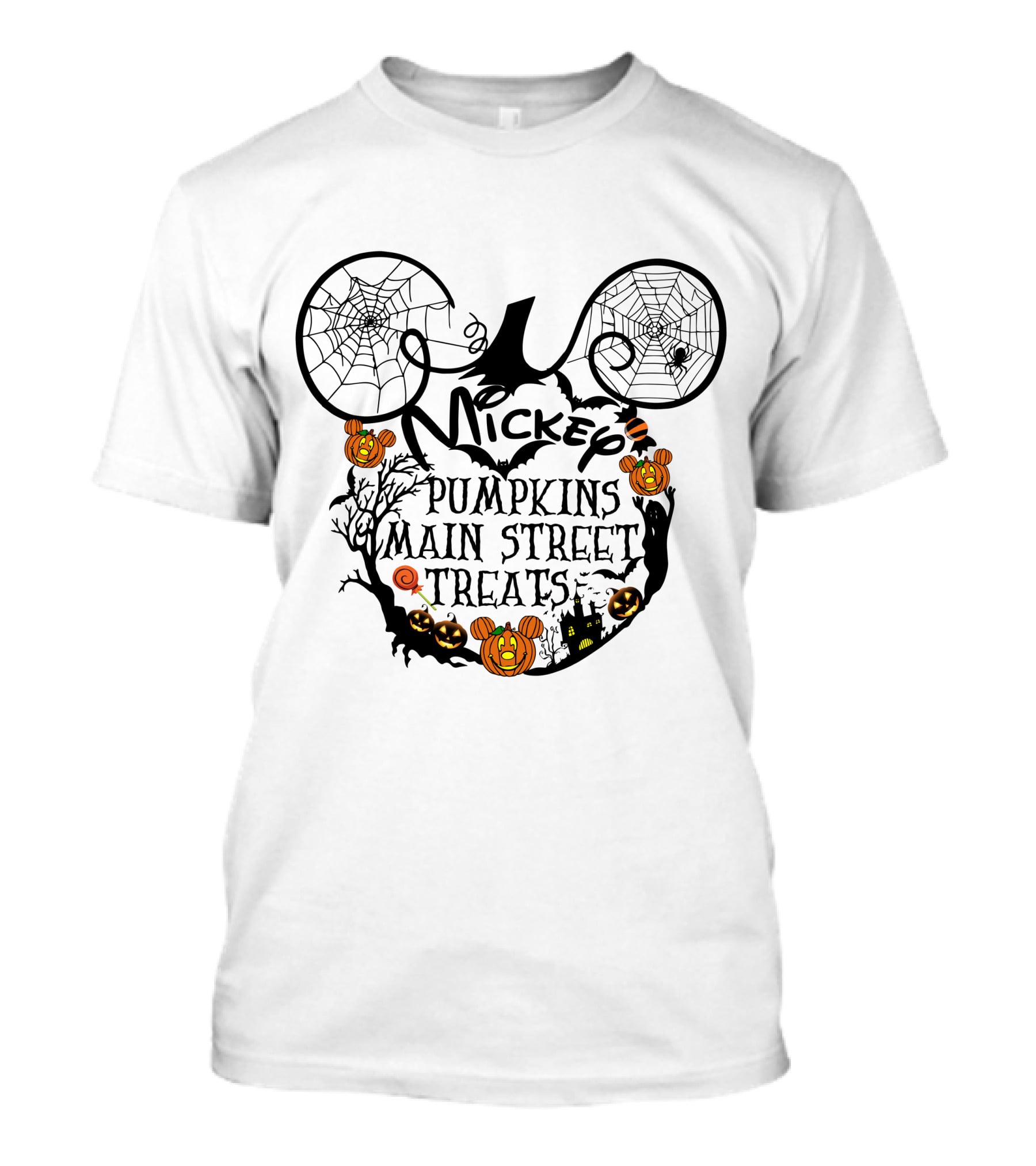 Mickey Pumpkins Main Street Treats Halloween Spooky Ears And Cobwebs T-Shirt