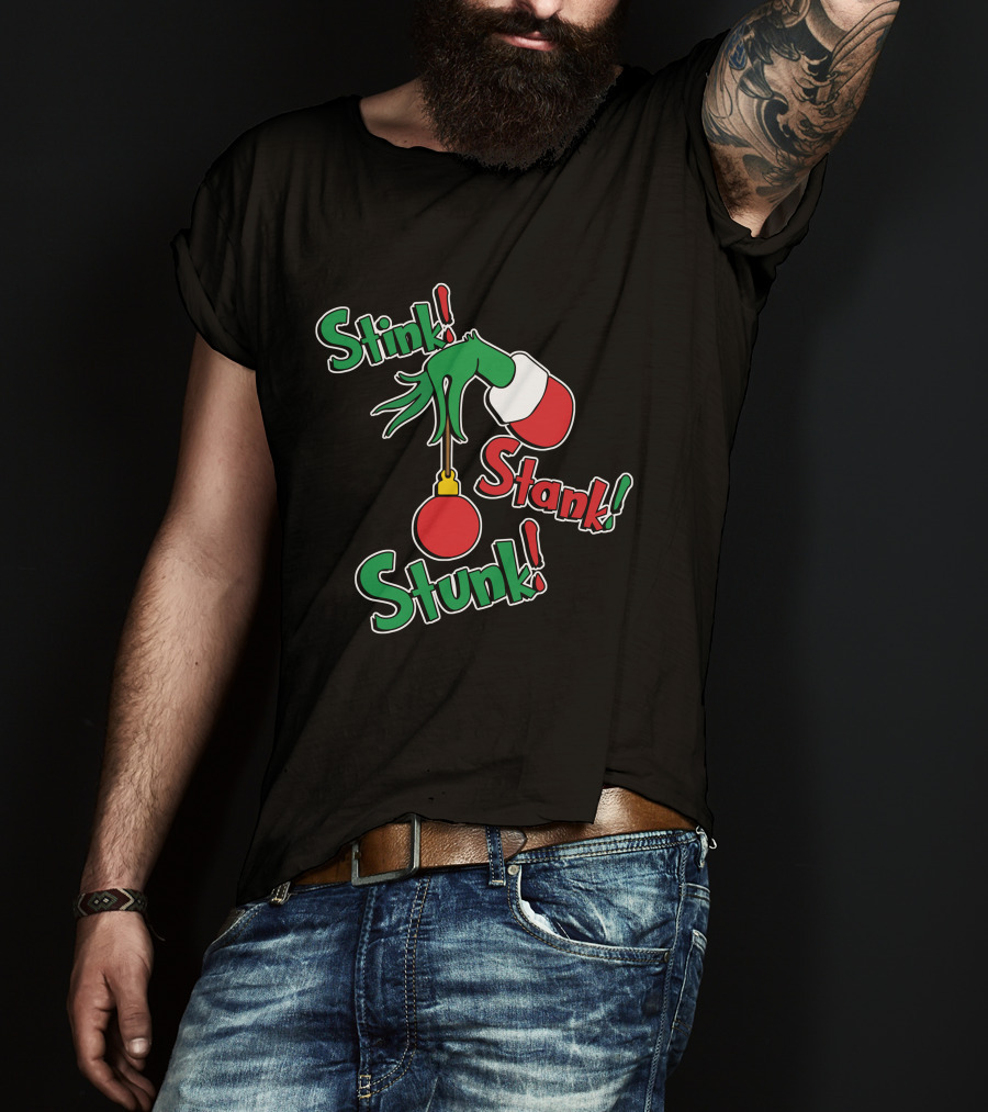 Stink Stank Stunk Grinch Hand Holding Christmas T-Shirt