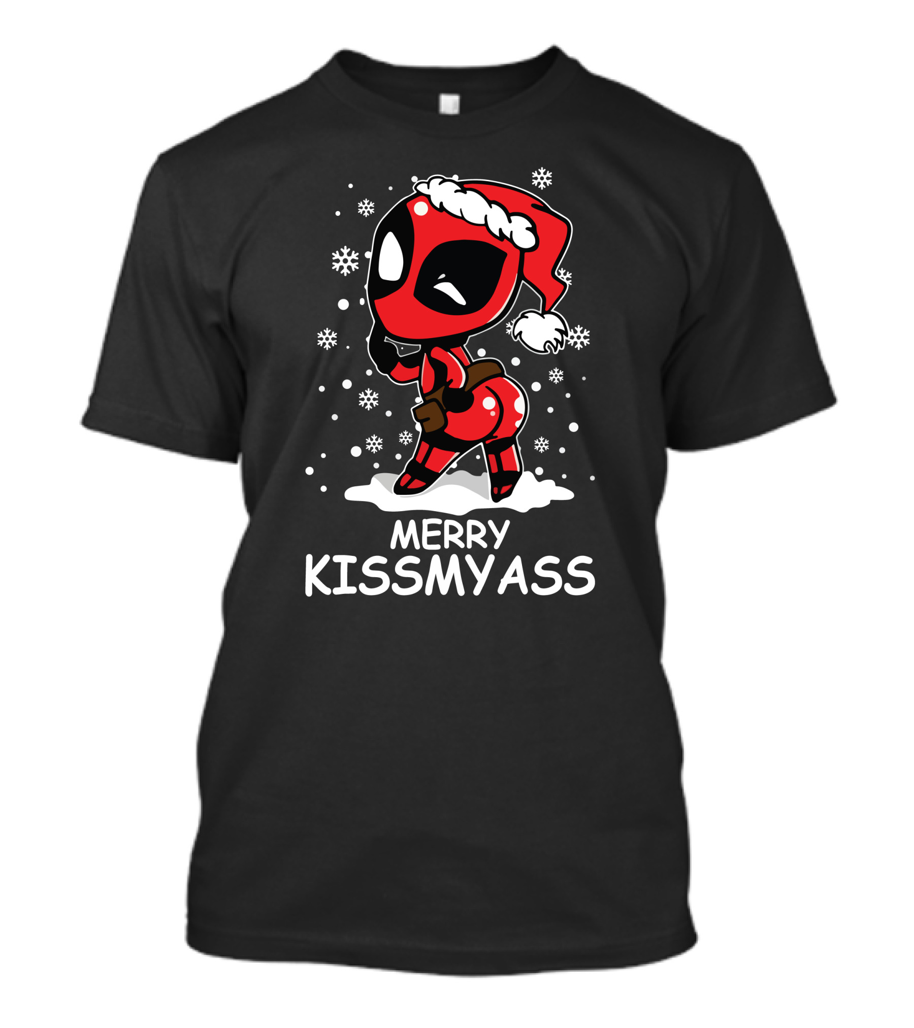 Merry KissMyAss Deadpool Santa Hat Snowflakes T-Shirt