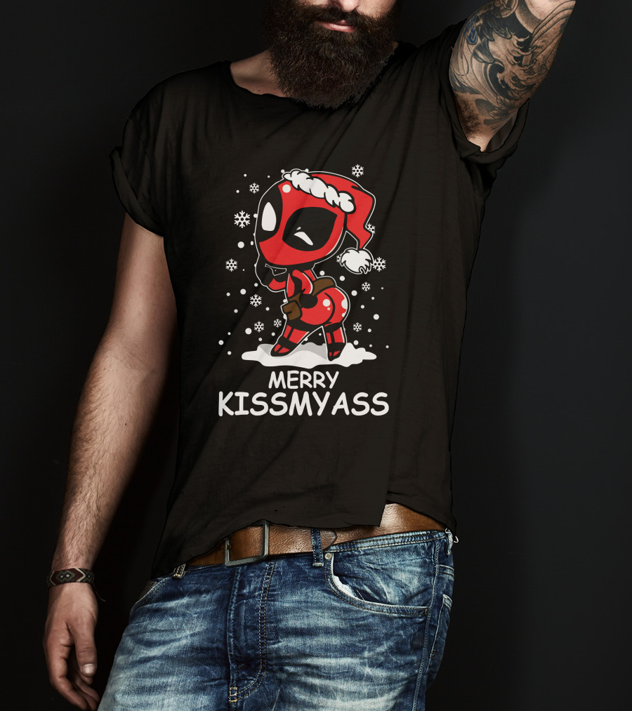 Merry KissMyAss Deadpool Santa Hat Snowflakes T-Shirt