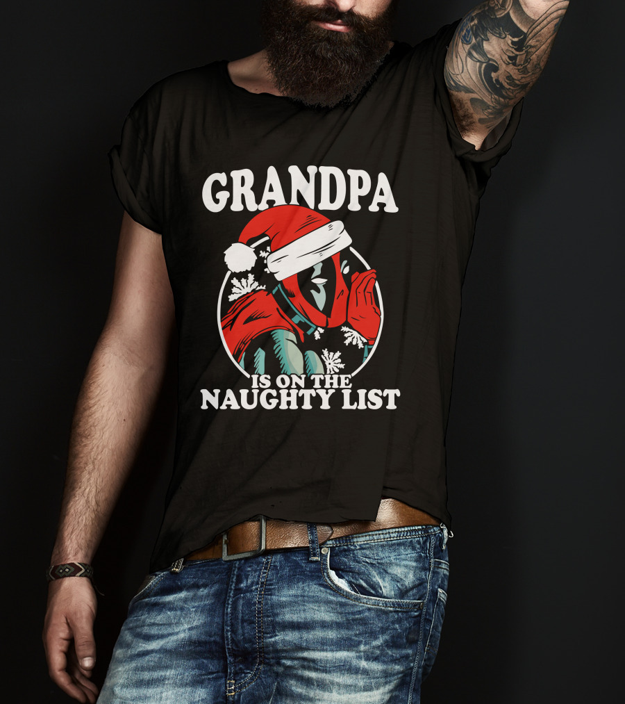 Grandpa Is On The Naughty List Santa Hat Snowflakes T-Shirt