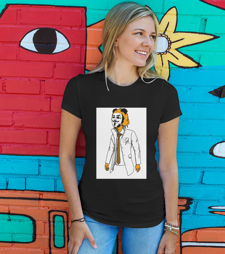 Guy Fawkes Mask Lion Hybrid With White Coat And Tie T-Shirt