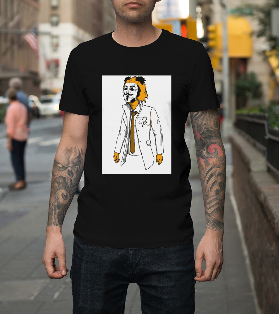 Guy Fawkes Mask Lion Hybrid With White Coat And Tie T-Shirt
