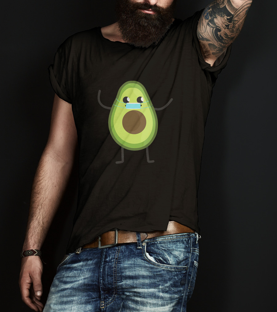 Avogato Avocado Wearing Mask Cute Fruit Character T-Shirt