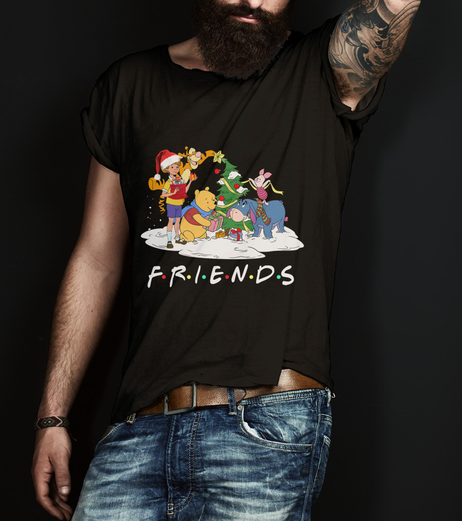 FRIENDS Pooh Tigger Eeyore Piglet Christmas Tree Santa Hat T-Shirt