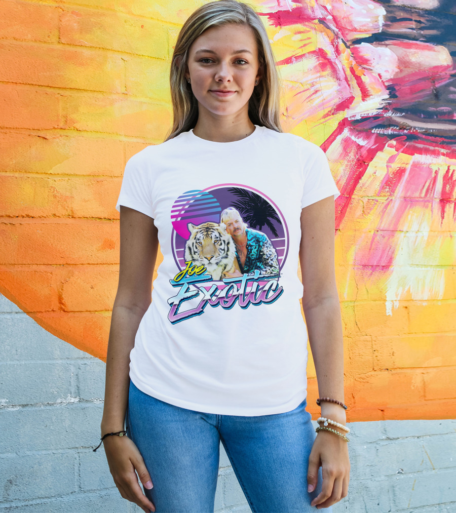 Joe Exotic Tiger King 80s Retro Style Palm Sun Tiger T-Shirt