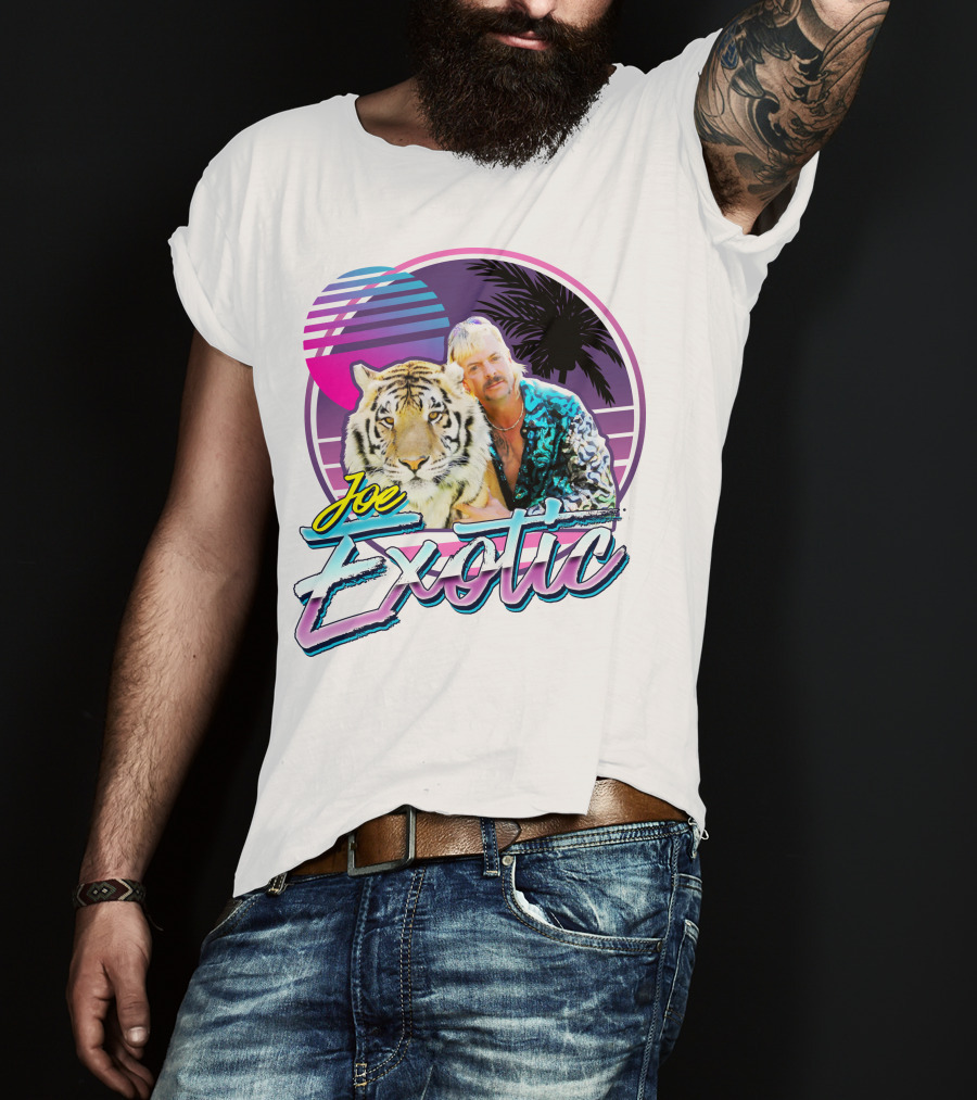 Joe Exotic Tiger King 80s Retro Style Palm Sun Tiger T-Shirt
