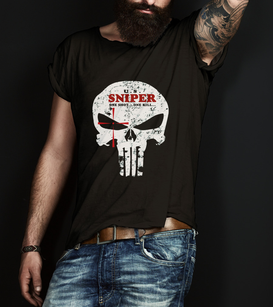 U.S. Sniper One Shot One Kill Skull T-Shirt