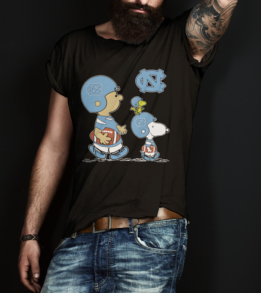 North Carolina Tar Heels Snoopy Peanuts Football Trio With UNC T-Shirt
