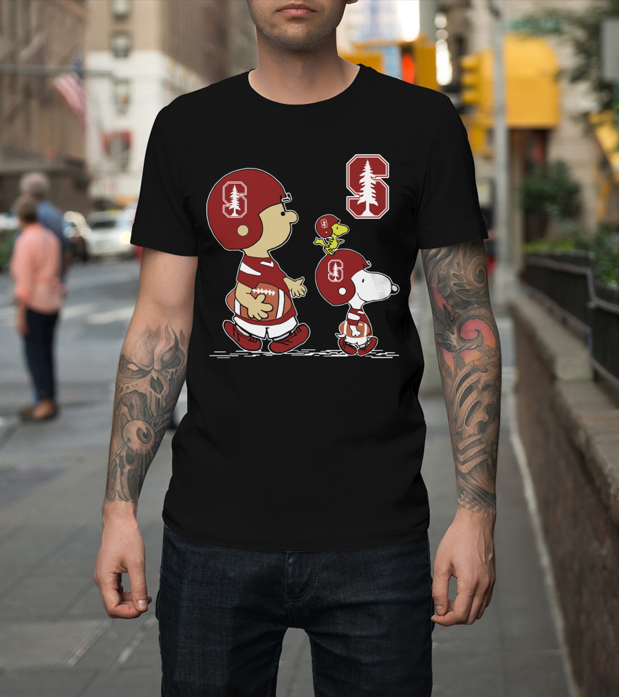 Stanford Cardinal Peanuts Football Characters With Tree T-Shirt