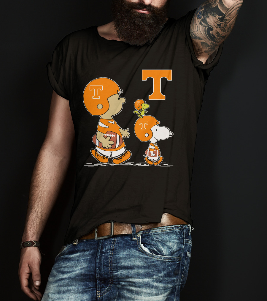Tennessee Volunteers Peanuts Characters Football Helmet Charlie Brown Snoopy Woodstock T-Shirt