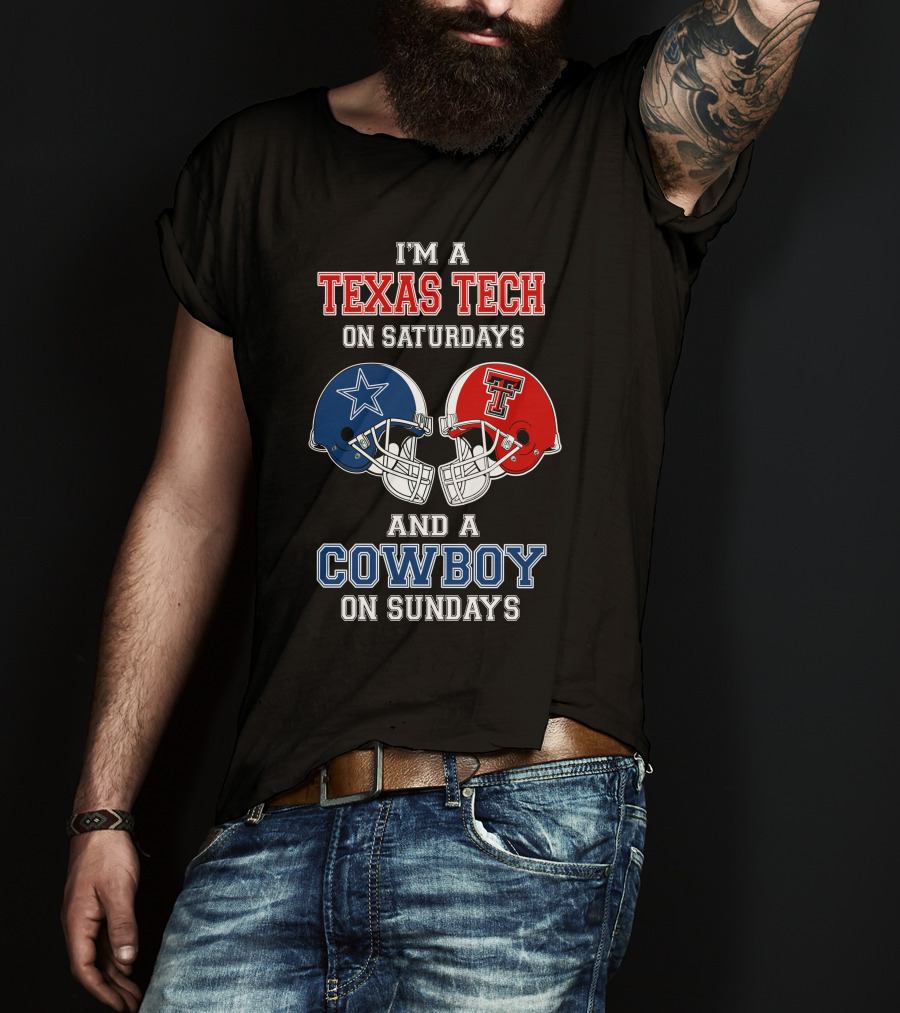 Texas Tech Saturdays Cowboys Sundays Football Helmets T-Shirt