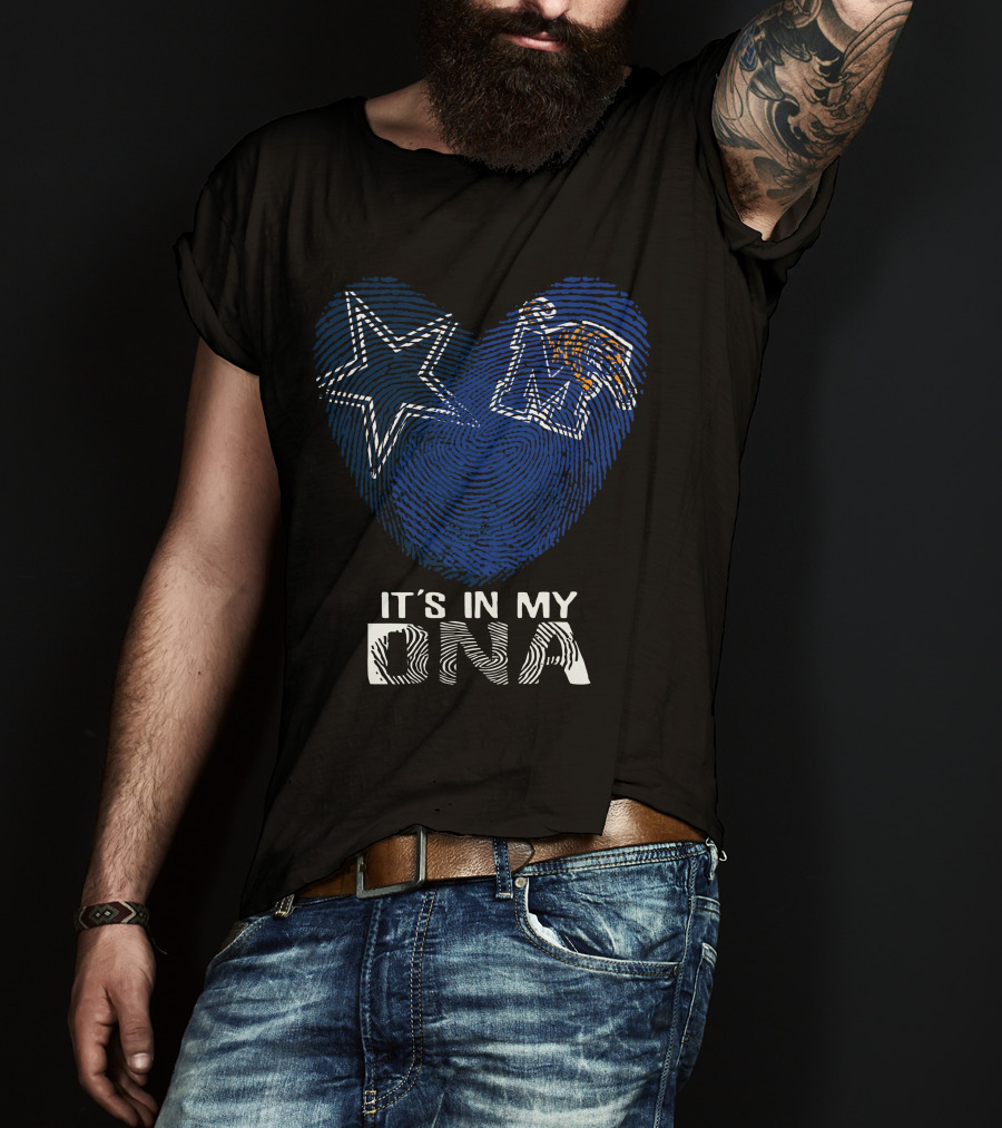 Cowboys Memphis Tigers It's In My DNA Fingerprint Heart With Star And Tiger T-Shirt