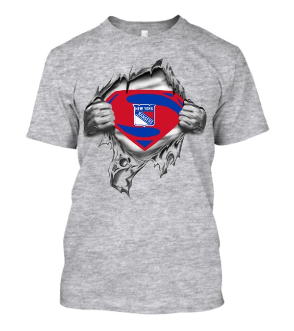 New York Rangers Superman Logo Pullover Tear T-Shirt
