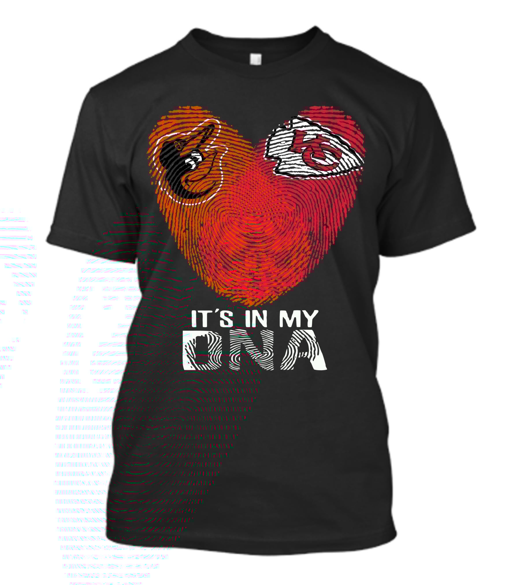 Baltimore Orioles Kansas City Chiefs Heart Fingerprint It's In My Dna T-Shirt
