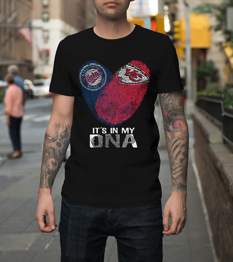 Minnesota Twins Kansas City Chiefs It's In My DNA Fingerprint Heart T-Shirt