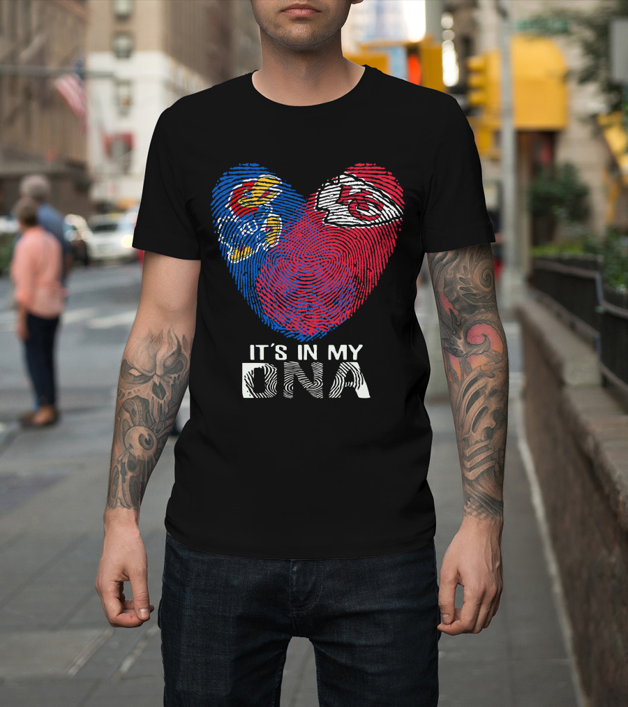 Kansas Jayhawks Chiefs Fingerprint Heart It's In My Dna T-Shirt