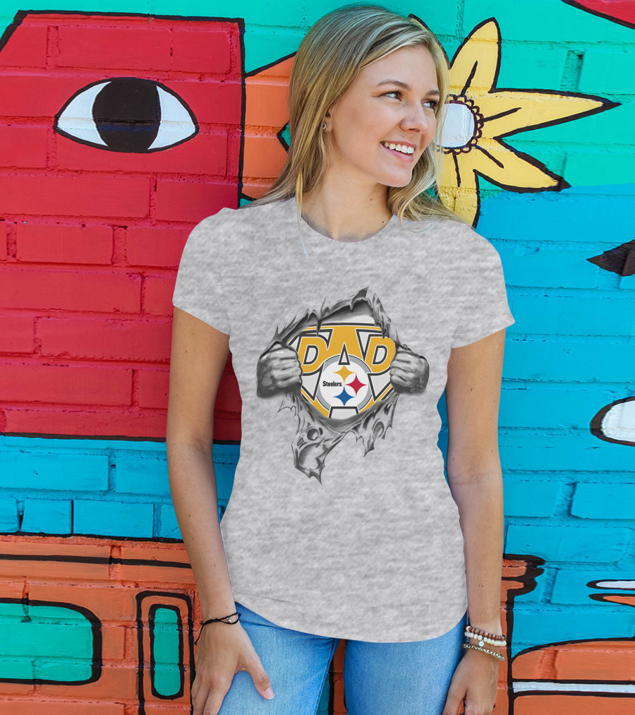 Steelers Dad Logo With Ripped Superhero Effect T-Shirt