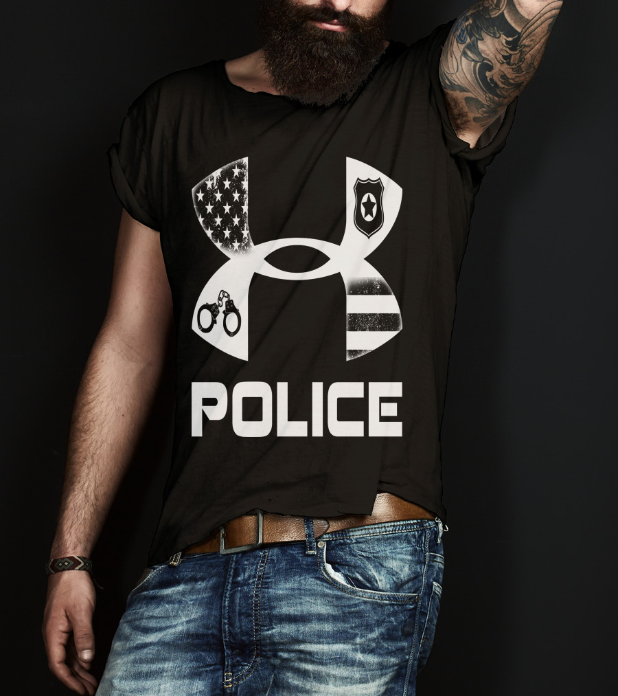 Police American Flag Badge Handcuffs T-Shirt