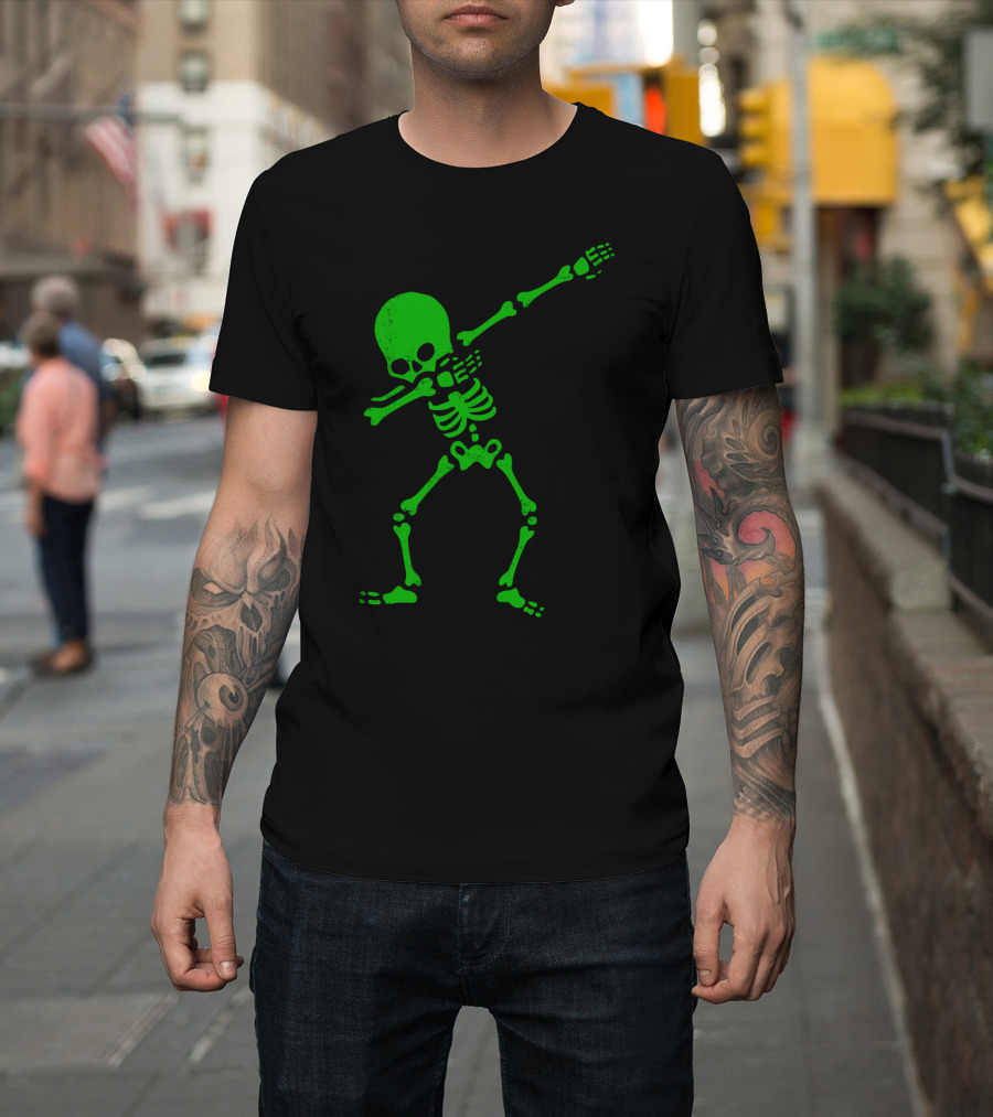 Dabbing Green Skeleton Halloween Humor T-Shirt