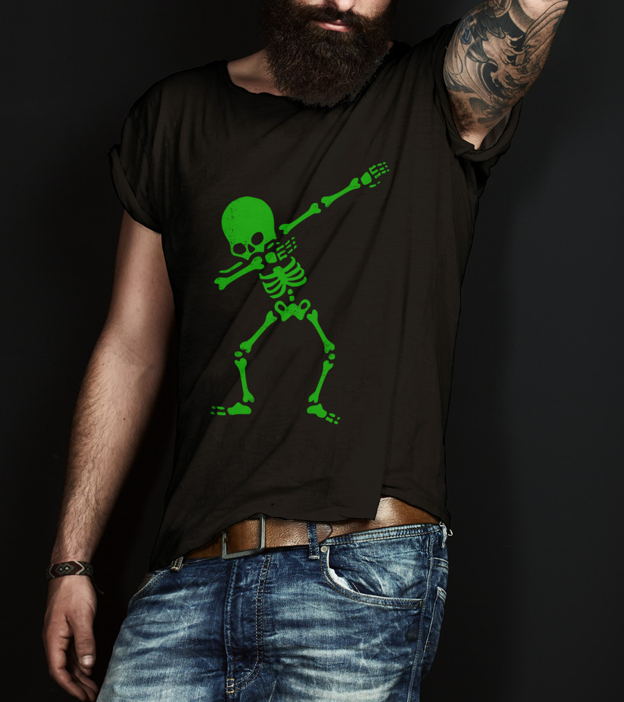 Dabbing Green Skeleton Halloween Humor T-Shirt