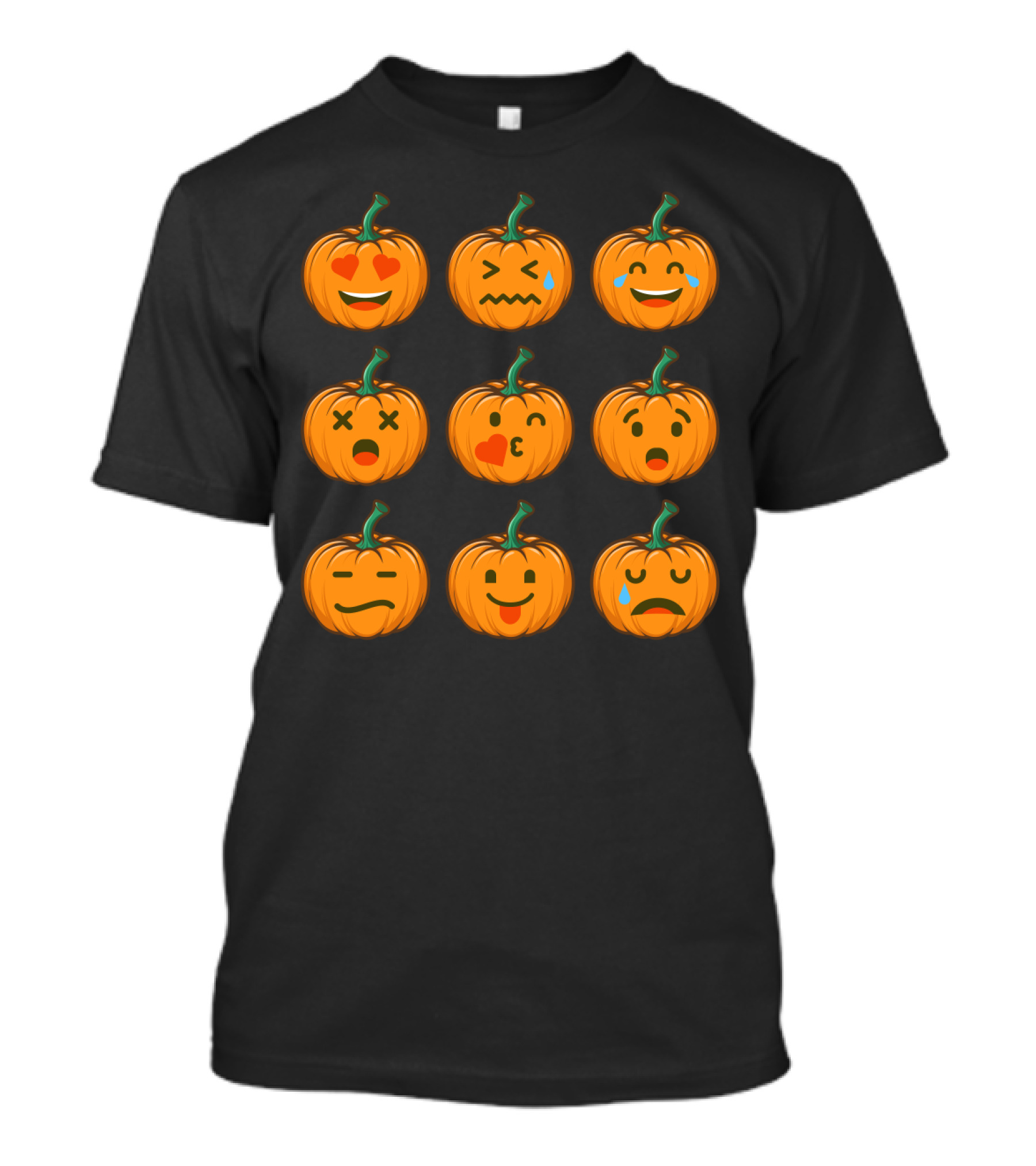 Nine Cute Pumpkin Emoji Expressions With Heart Eyes And Tears T-Shirt