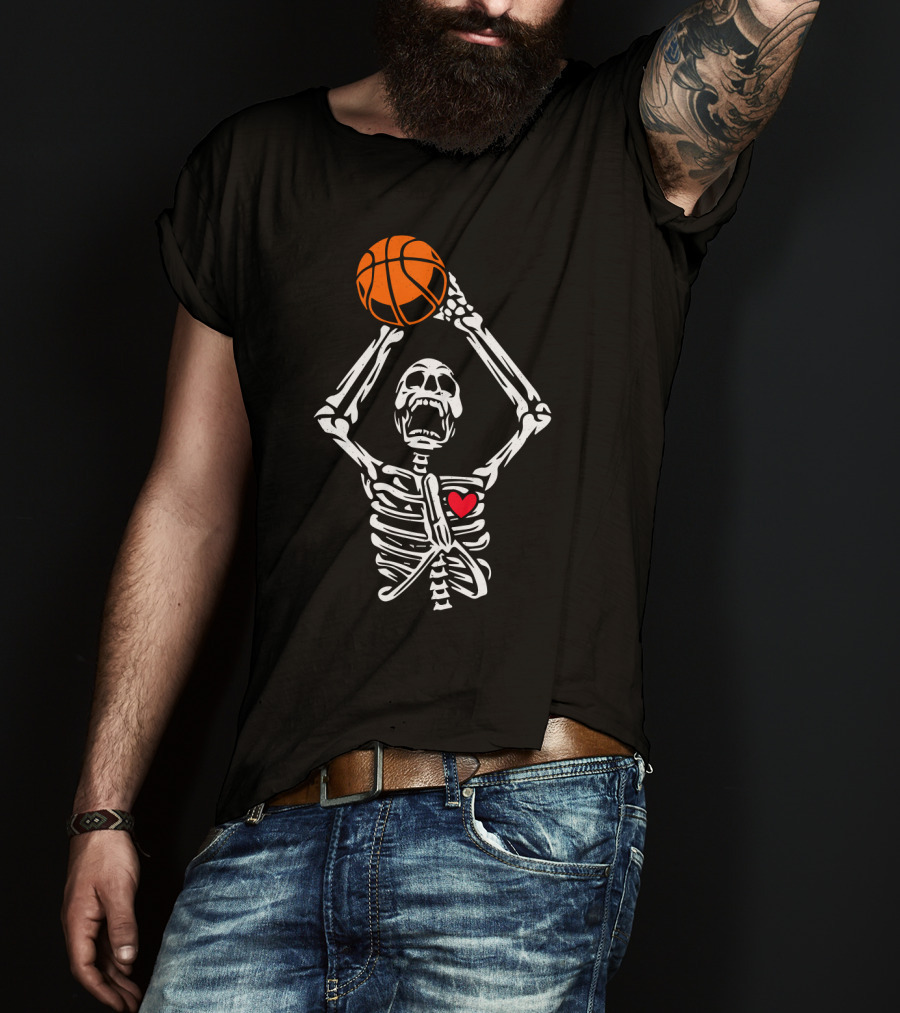 Funny Basketball Skeleton With Heart And Basketball T-Shirt
