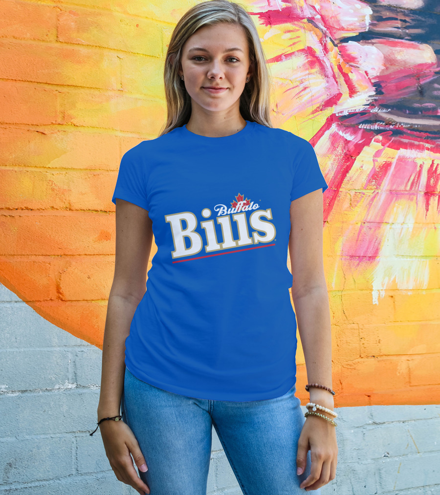 Buffalo Bills Logo With Red Maple Leaf T-Shirt