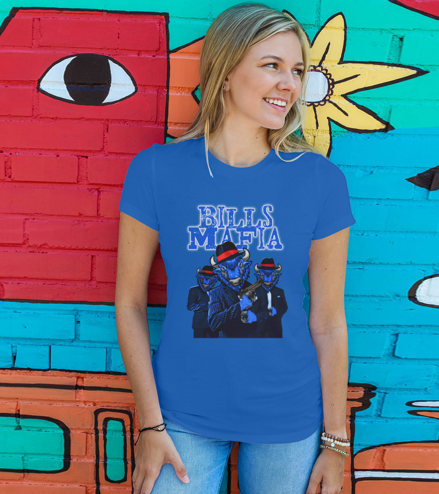 Bills Mafia Suited Blue Bulls Gang With Red Hats T-Shirt