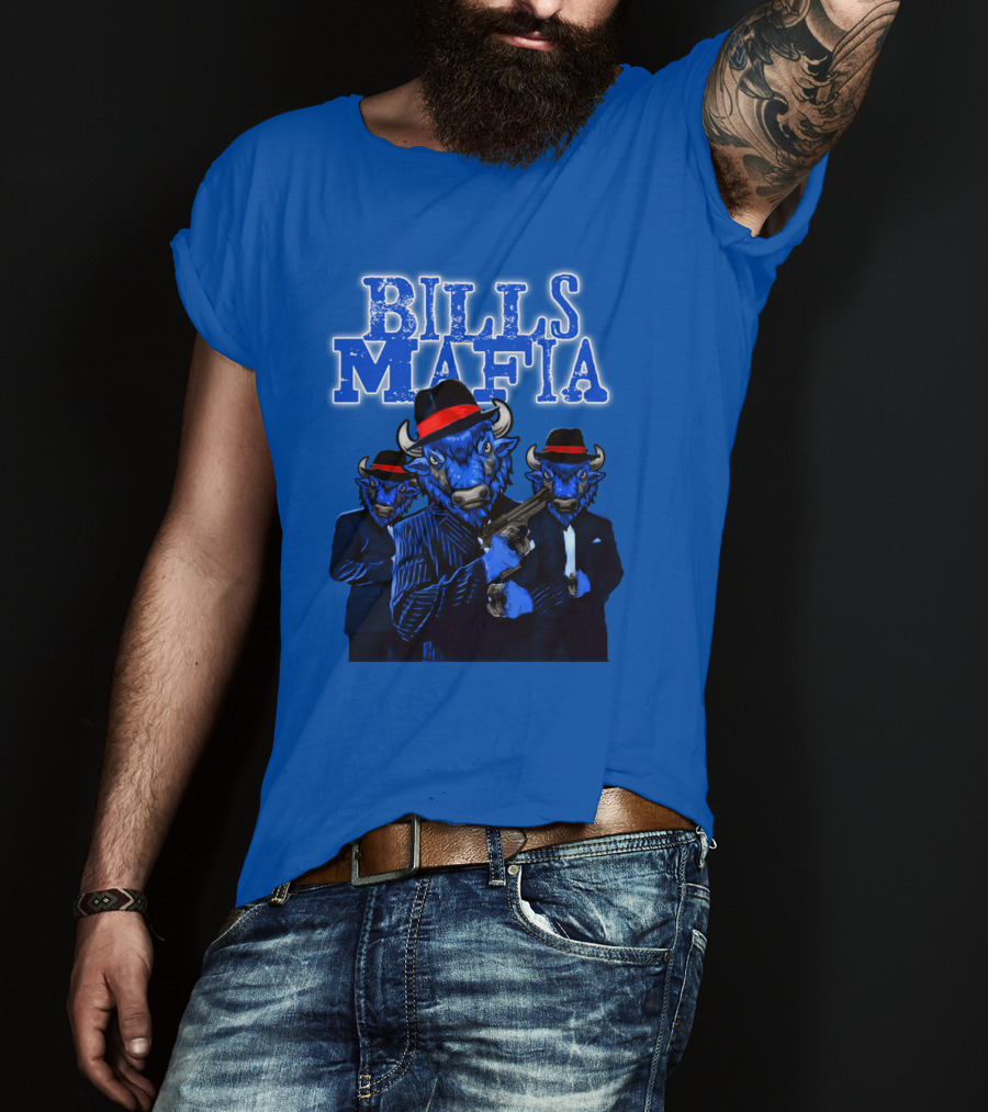 Bills Mafia Suited Blue Bulls Gang With Red Hats T-Shirt