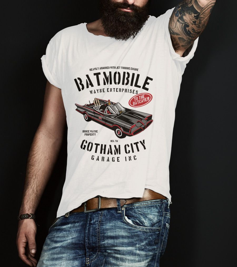 BATMOBILE Heavily Armored Jet Turbine Engine Wayne Enterprises Gotham City Garage Inc Bruce Wayne Property T-Shirt
