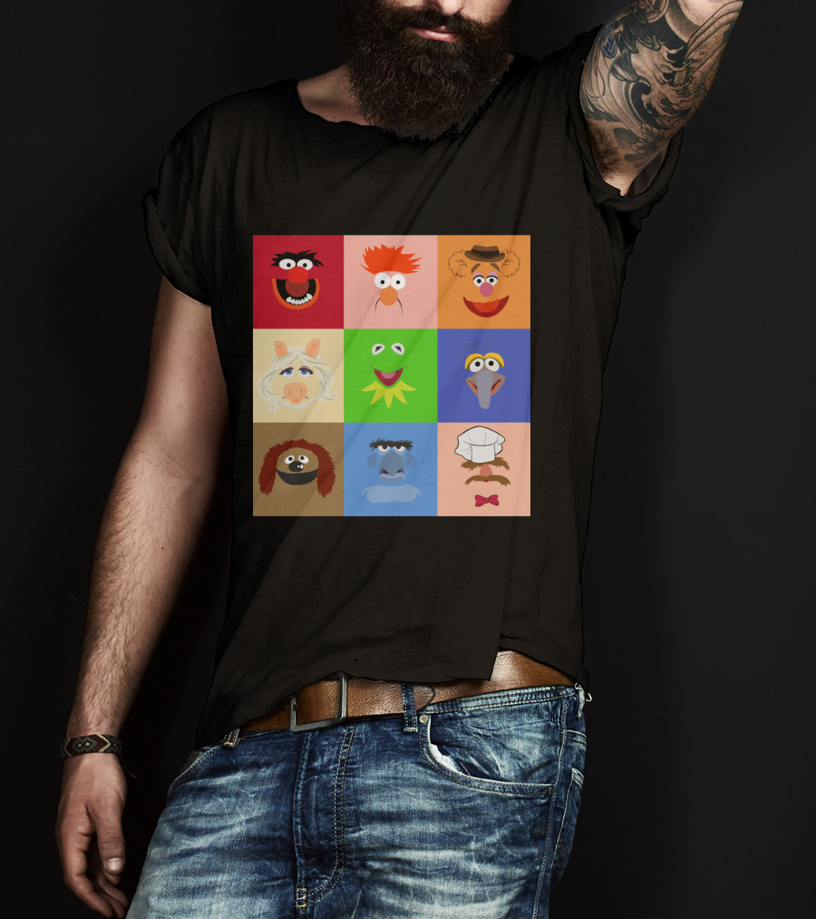 Muppets Faces Grid Featuring Kermit Piggy Fozzie Gonzo And More T-Shirt