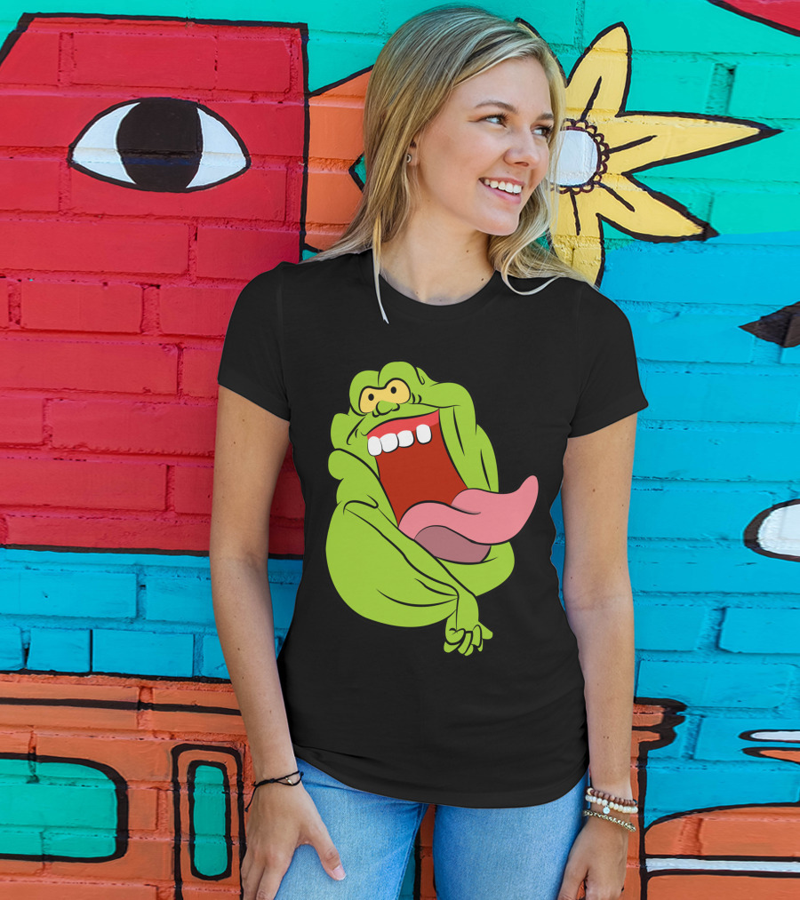 The Real Ghostbusters Slimer Tongue Out Iconic Cartoon Ghost Character T-Shirt