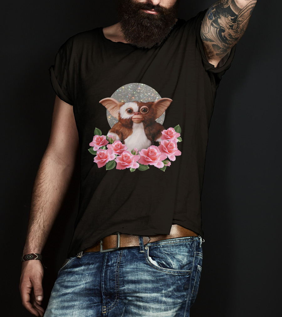 Mogwai Gizmo Glitter Moon With Pink Roses T-Shirt