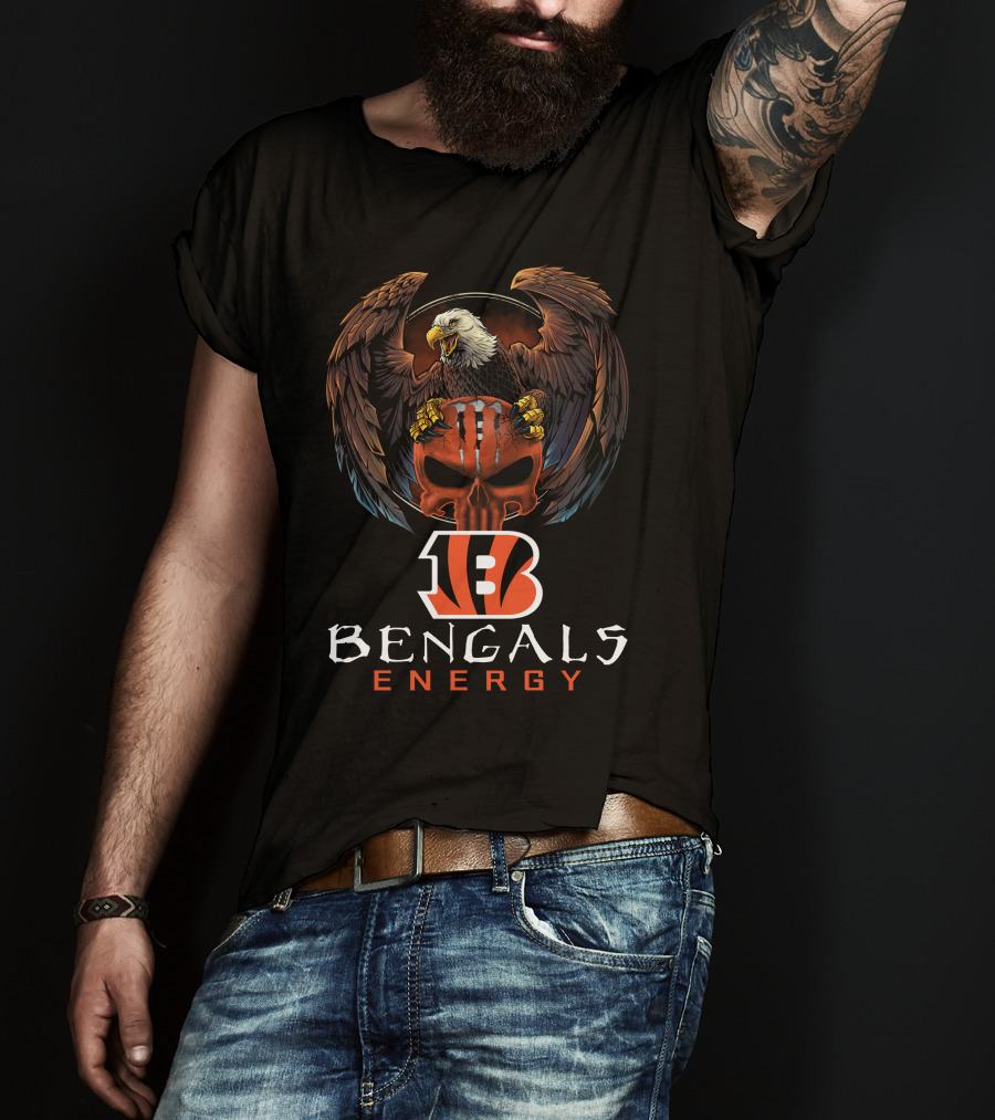 Cincinnati Bengals Energy Bald Eagle Skull T-Shirt