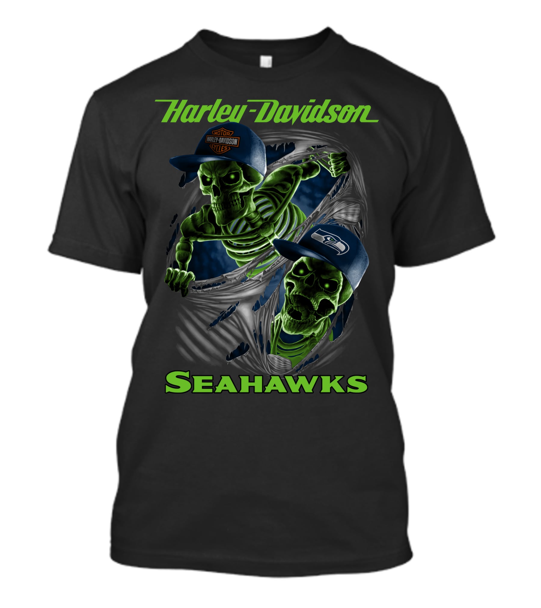 Harley Davidson Seattle Seahawks Skeletons T-Shirt
