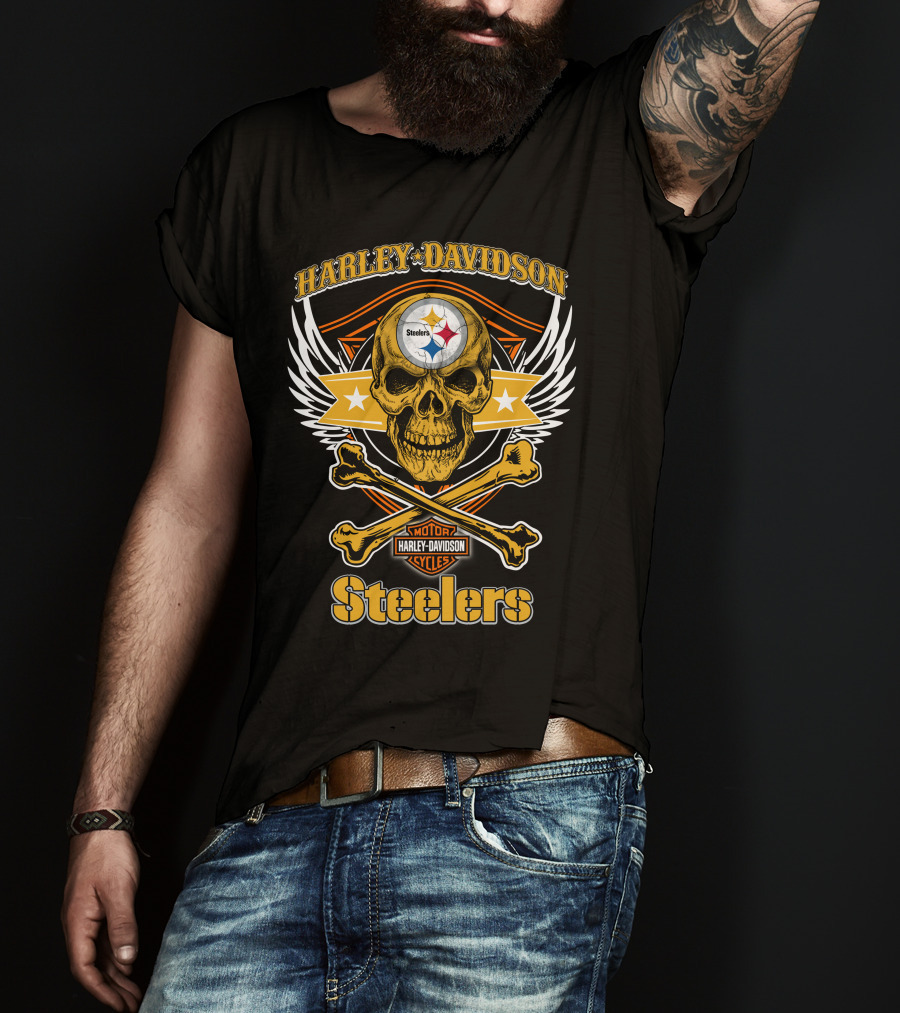 Harley Davidson Steelers Skull And Crossbones T-Shirt